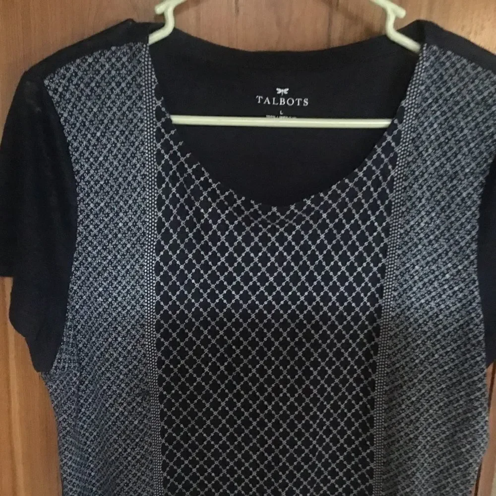 Talbots Women’s Sz L Navy Print Linen Blouse - Picture 3 of 8